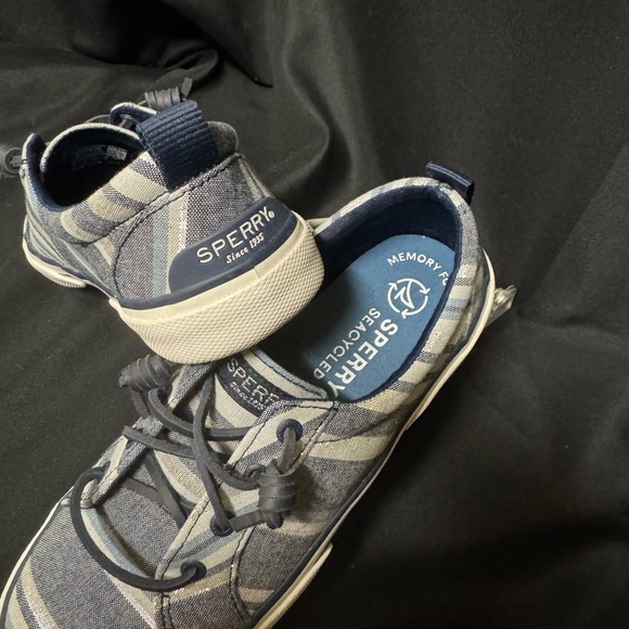 Sperry Topsider Blue/White/Silver  Canvas Boat Shoes Womens Size 6 - Picture 3 of 4